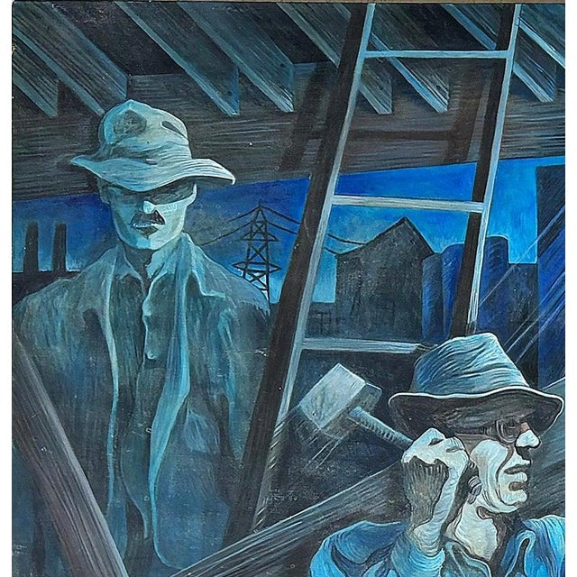 Industrial Late 20th Century Monumental Wpa Style Painting by Chicago Artist Amelia Helper For Sale - Image 3 of 7