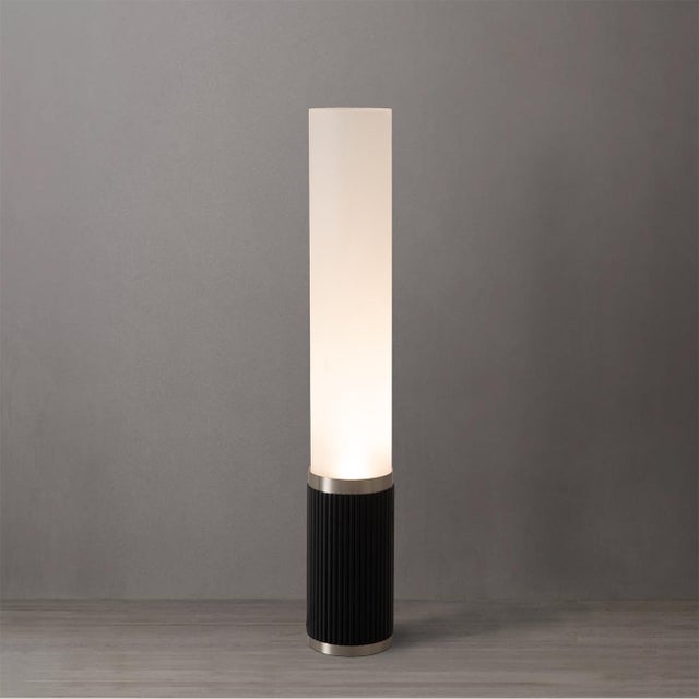 Mid-Century Modern 1980s Tambo Cylindro, 29" Accent Table Lamp, Black Oak, Satin Nickel, Frosted Acrylic, Dimmer Switch For Sale - Image 3 of 8