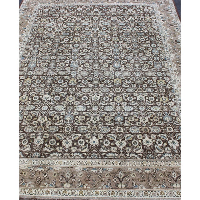 Chocolate Brown Background Antique Persian Tabriz Rug With All-Over Design For Sale In Atlanta - Image 6 of 16