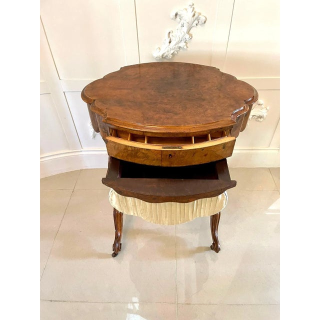 Antique Victorian Burr Walnut Work Table For Sale - Image 3 of 18