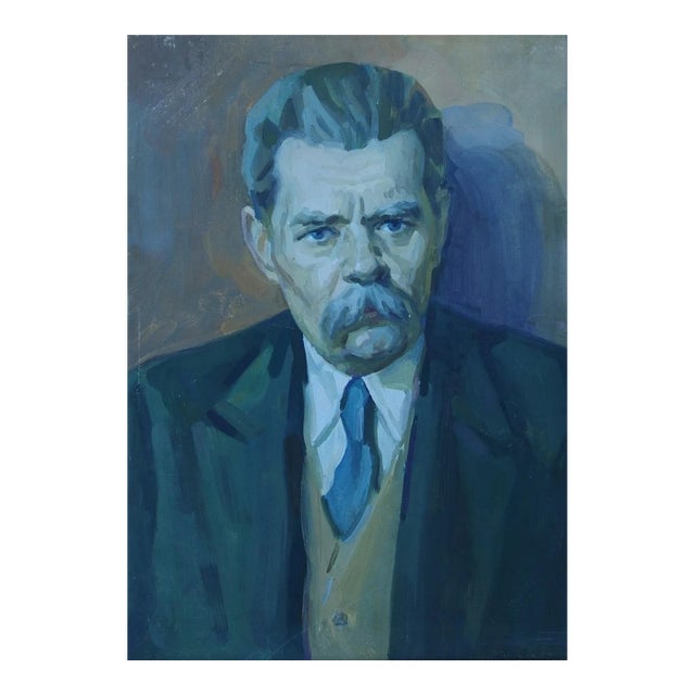 Maxim Gorky Portrait, Original Soviet Oil Painting on Canvas, 1970s 50-70 For Sale