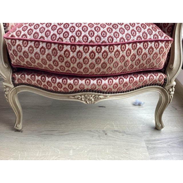 Stunning French Painted Bergères W/Raspberry Velvet Upholstery For Sale - Image 9 of 12