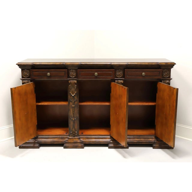 Early 21st Century Monumental Transitional Style Carved Mahogany Buffet Credenza For Sale - Image 5 of 13