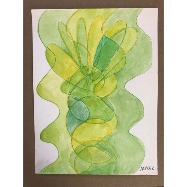 Paint "Organic Abstract in Greens" Original Watercolor by CL Auker For Sale - Image 7 of 7