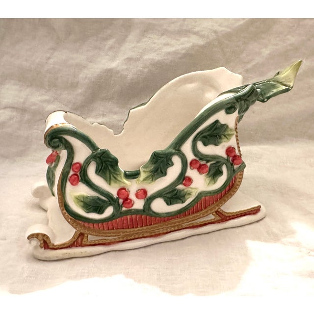 Fitz & Floyd "Santa's Flight" Cranberry Server & Spoon Set For Sale In Palm Springs - Image 6 of 8