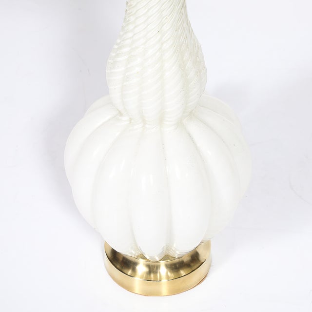 Off-white Pair of Mid-Century Modern Hand-Blown Murano Fluted Off White Glass Table Lamps For Sale - Image 8 of 16