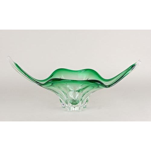 Mid-Century Modern Murano Glass Bowl in Green & Clear Tones, Italy, 1960s For Sale - Image 7 of 17