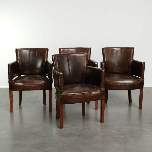 Grained Cowhide Dining Chairs in a Dark Color Scheme, Set of 4 For Sale - Image 15 of 15