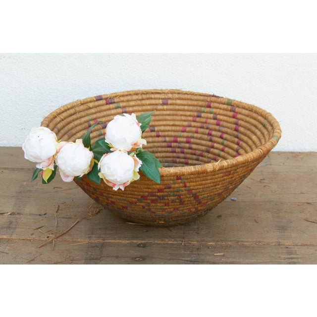 Vintage Woven Basket With Geometric Pattern For Sale In Los Angeles - Image 6 of 6