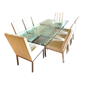 1980s Modern Glass Dining Room Table and Chair Set of 9