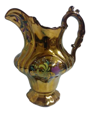 Vintage Copper Lusterware Creamer with Colorful Painted Details