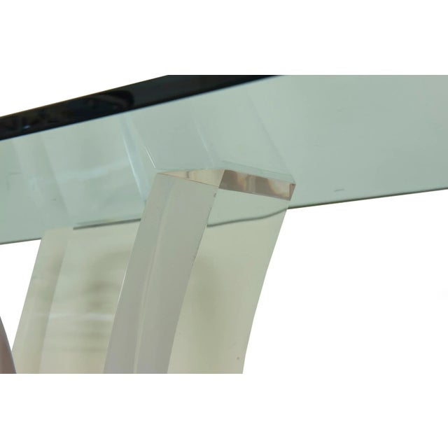 Vintage Karl Springer Gold Plated Over Brass and Arched Lucite and Glass Console Table For Sale - Image 11 of 12