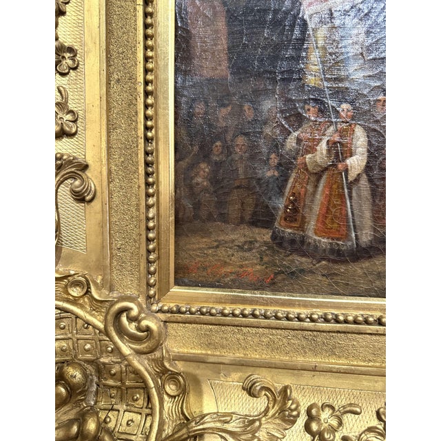 Mid 19th Century Mid-19th Century French Oil Painting of Seville Procession by Baron Prost For Sale - Image 5 of 15