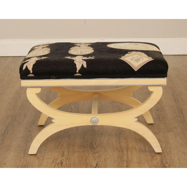 Neoclassical Vintage Classical Style Custom Upholstered Curule Stool For Sale - Image 3 of 13