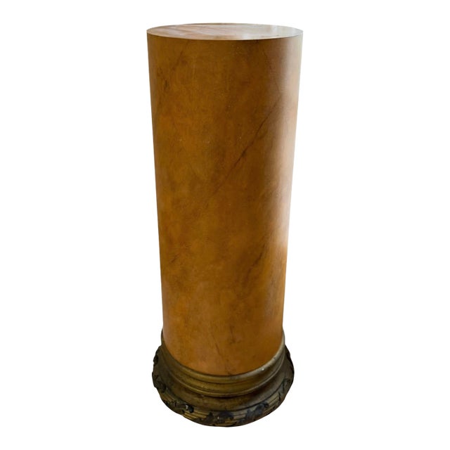 18th C Style Trompe l'Oeil Painted Faux Sienna Marble & Gilt Bronze Column - 1 of 2 For Sale