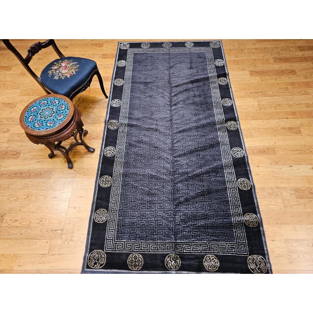 Art Deco Vintage Tibetan Area Rug with Gold Medallions and Deity Symbols, 1920s, 5' x 9' For Sale - Image 3 of 16