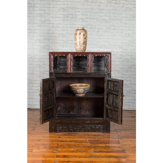 Chocolate Chinese Qing Dynasty Period 19th Century Cabinet with Original Brown Lacquer For Sale - Image 8 of 13