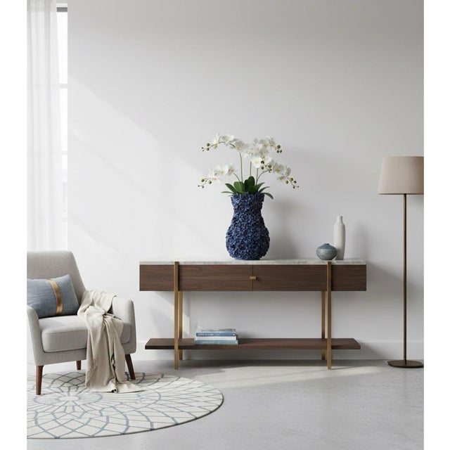 Rare & Elaborate Mid-Century Style Indigo Floral Glazed Ceramic Vase For Sale - Image 4 of 5