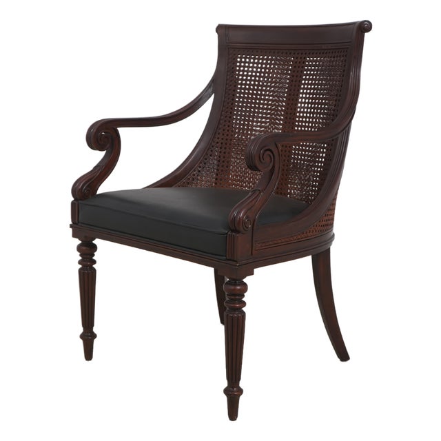 Theodore Alexander Regency Style Double Cane Back Leather Seat Chair For Sale