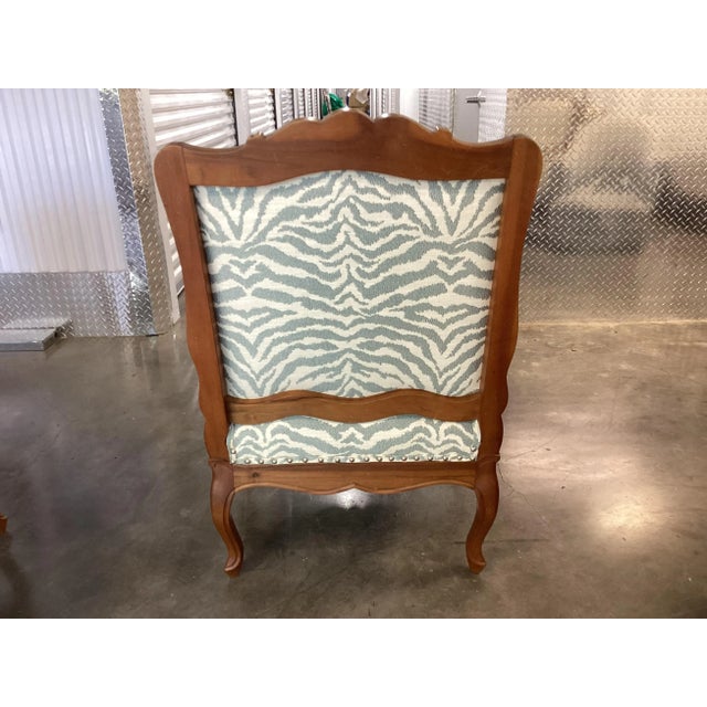 French Walnut Fauteuils Newly Upholstered in Stroheim Animal Print For Sale - Image 11 of 14