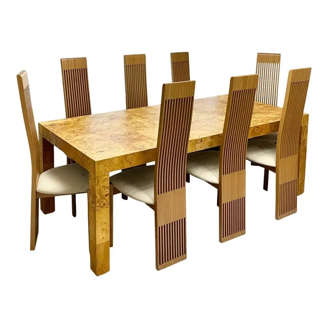 Set of Eight (8) Postmodern Italian Pietro Costantini Dining Chairs This exquisite set of dining chairs features high,...