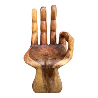 1970s Natural Wood "Okay" Posed Hand Chair Mudras for Pranayama For Sale