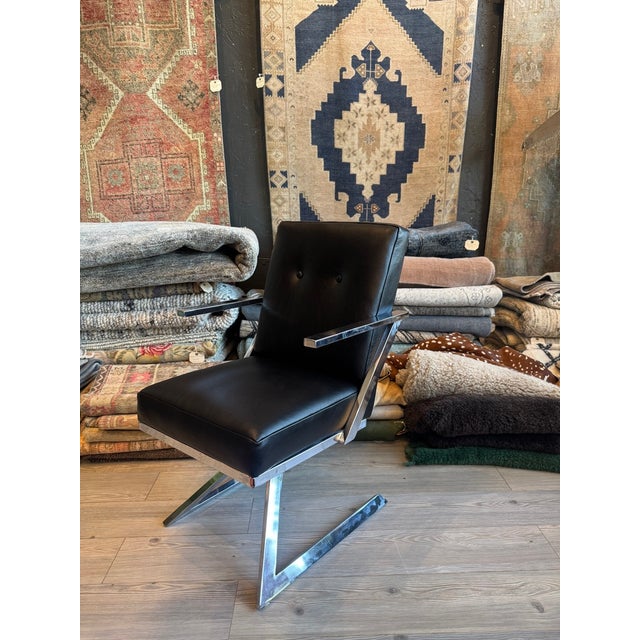 Metal Vintage Italian Chrome and Black Leather Swivel Cantilever Chairs For Sale - Image 7 of 10