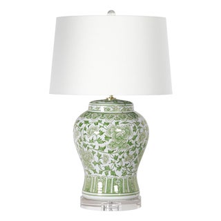 Briar Chinoiserie Floral Ceramic Table Lamp, Green For Sale