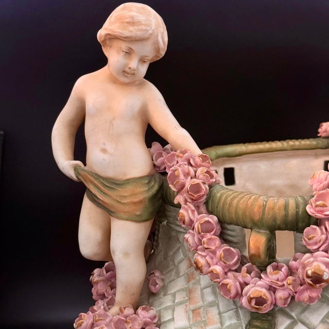Antique Austrian Amphora Teplitz Figural Cherub Centerpiece Bowl, C. 1890 For Sale - Image 11 of 18