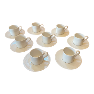 1960s Dansk White Porcelain Demitasse Cups and Saucers Set- 16 Pieces