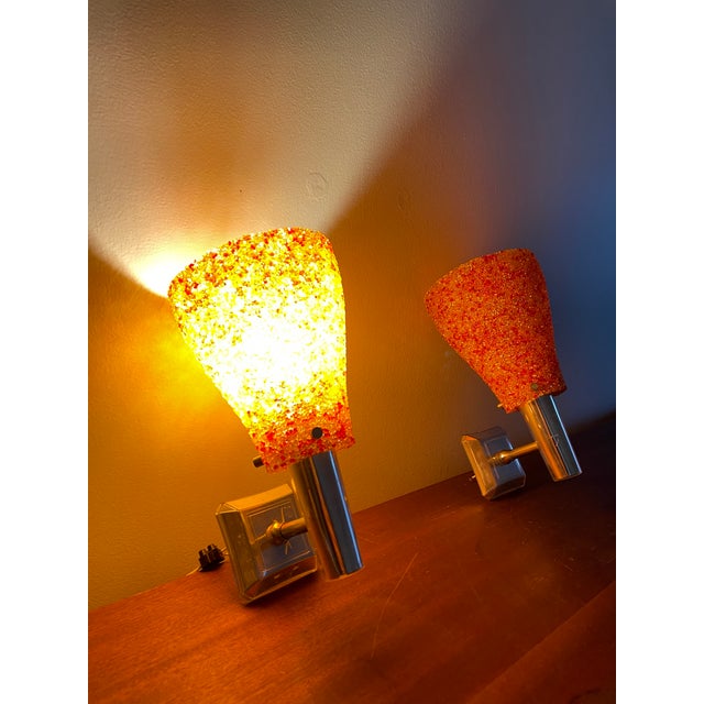 1950s Orange Acrylic Glass Wall Lights, 1950s, Set of 2 For Sale - Image 5 of 9