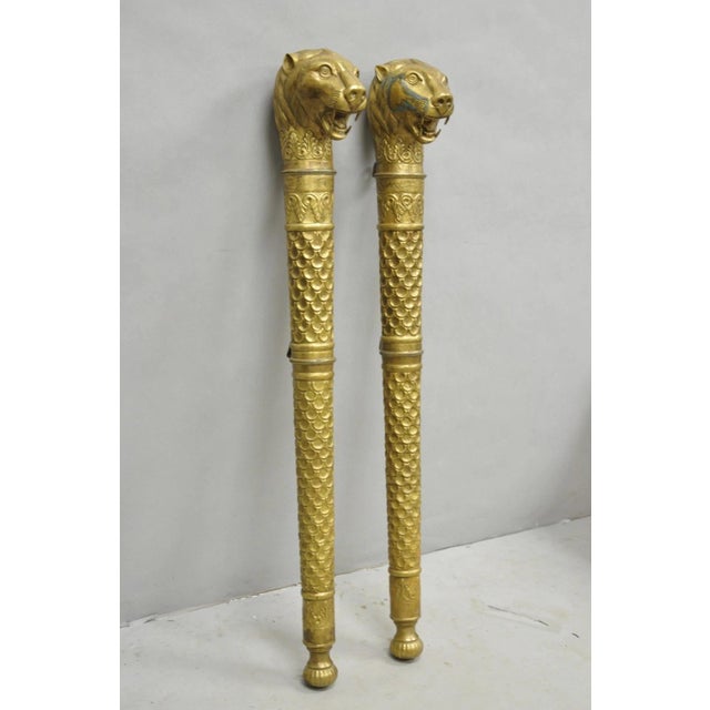 Vintage Italian Regency Neoclassical Large Brass Lion Sconce Door Handles Pair For Sale - Image 15 of 17