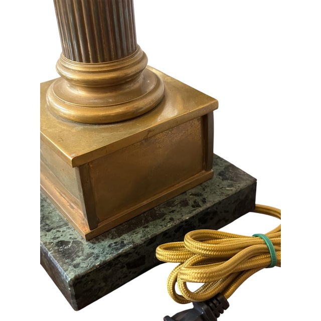 Brass Vintage Chapman Lamps, Heavy Brass Columns and Heavy Marble Bases. New Wire and Socket - Pair For Sale - Image 8 of 10