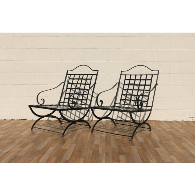 1970s Vintage Set of Four French Wrought Iron Folding Patio Chairs by Hervé Baume | Outdoor Garden Armchairs | France 1970s For Sale - Image 5 of 18