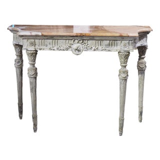 Antique French Painted Louis XVI Style Console Table With Marble Top For Sale