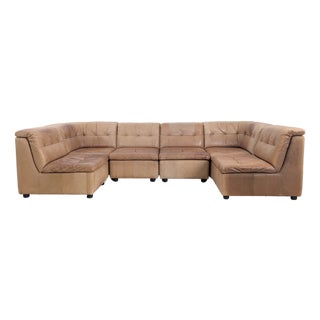 Mid-Century Modular Corner Sofa in Brown Leather, Set of 7 For Sale