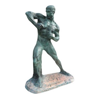 Period French Art Deco Terracotta Sculpture, Signed Bargas For Sale