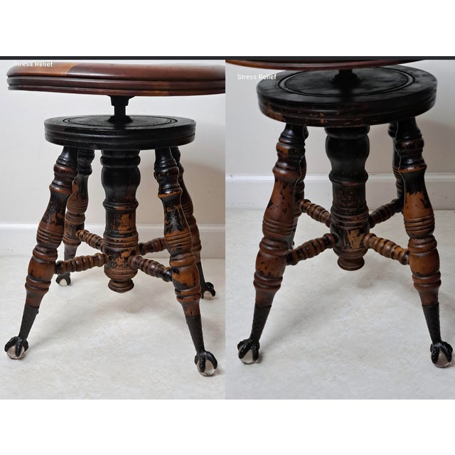 Late Victorian Adjustable Piano Stool With Glass Ball & Claw Feet, Circa 1880-1900 For Sale - Image 13 of 15
