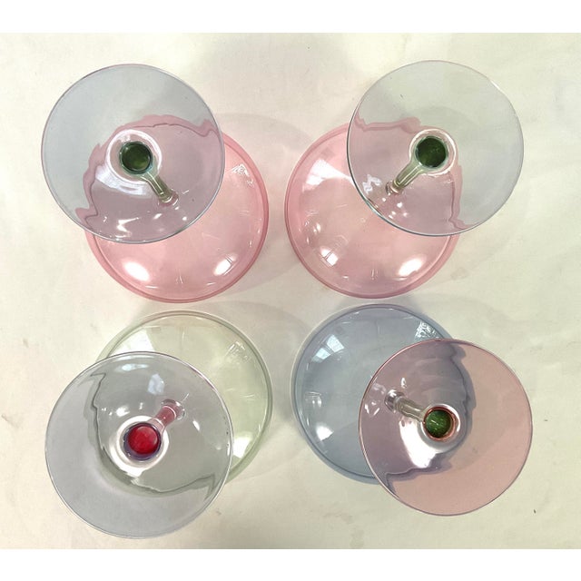 1990s 1990s Estelle--Hand Blown,handcrafted,colored Champagne Coupes - Set a Four For Sale - Image 5 of 5