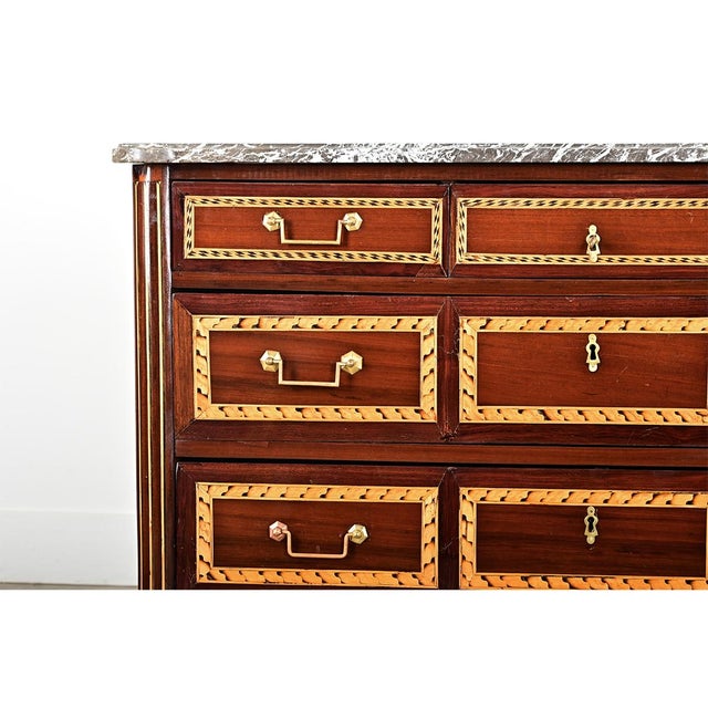 Brown French 18th Century Louis XVI Style Inlay Mahogany Commode For Sale - Image 8 of 15