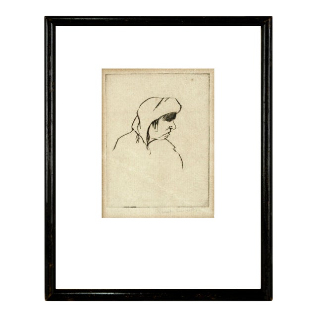 Early 20th Century Miniature Etching, Portrait of an Old Woman by Ralph Sweet For Sale