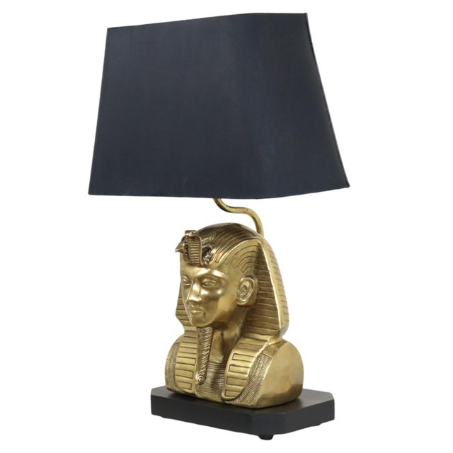 Black Vintage Hollywood Regency Brass Pharaoh Table Lamp, 1960s For Sale - Image 8 of 18