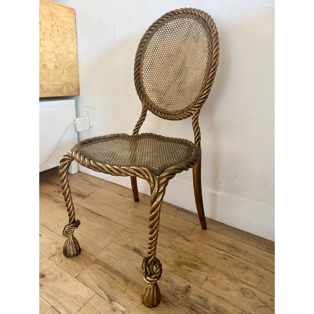 Niccolini 1950s Hollywood Regency Gilt Iron Side Chair With Rope & Tassel Design For Sale - Image 4 of 6