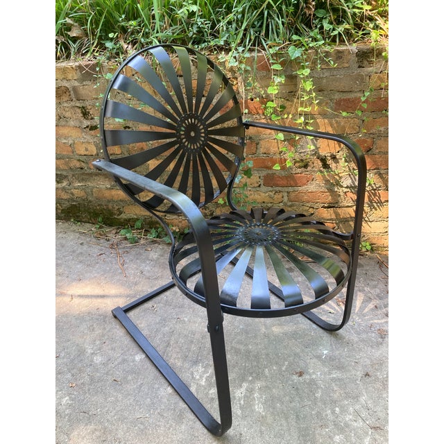 pair of francois carre cantilever garden rocking chair,in semi-gloss black c.1930’s French art deco wrought iron & spring...