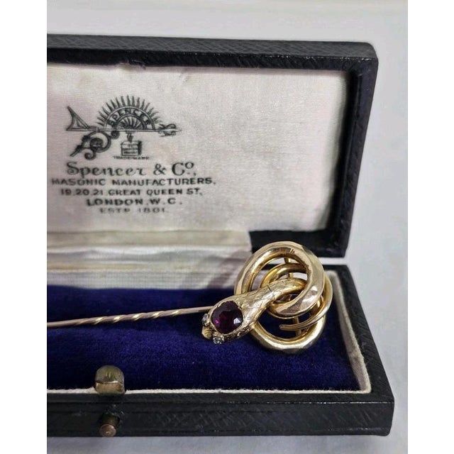 Antique Victorian 9ct Gold Garnet and Diamond Serpent Stickpin, 1890s For Sale - Image 13 of 16