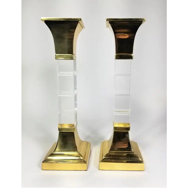 Lucite and Brass Large Candle Holders Candlesticks 1970s. Mid Century For Sale In New York - Image 6 of 14