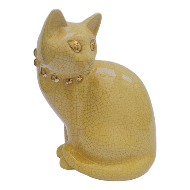 Large Mid-Century Ceramic Cat from Longwy, France For Sale