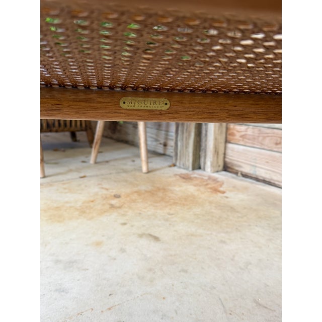 Pair of Vintage McGuire Organic Modern Rattan Side Tables With Cane Shelves and Glass Tops For Sale In Naples, FL - Image 6 of 12