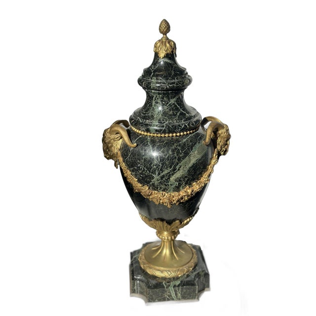 Pair of French 19th Century Green Marble and Bronze Vases/Urns