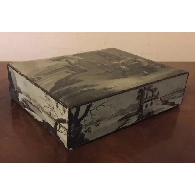 Antique 18th Century Belgian Grand Tour Lacquer Paint Decorated Wood Jewelry Trinket Box For Sale - Image 12 of 13